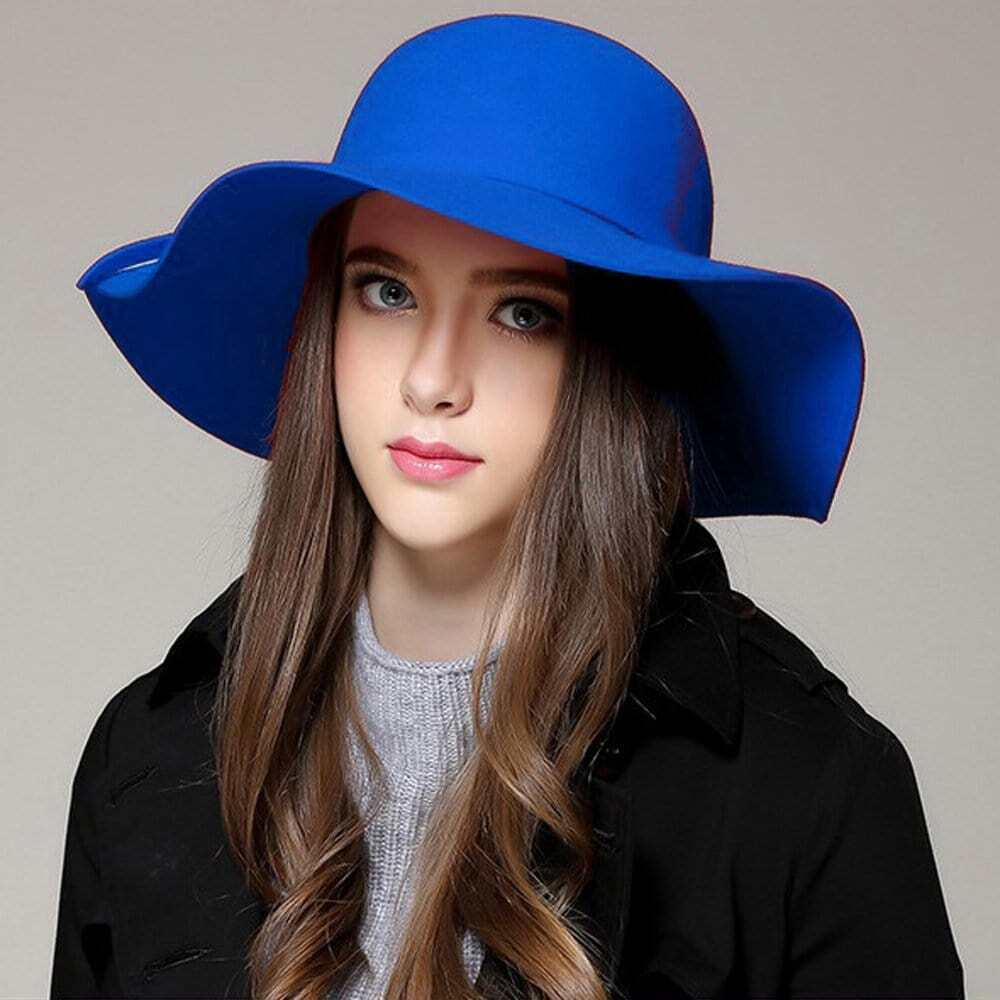Ladies Fashion Party Hat Stylish Wool Felt Wide Brim Hat-5