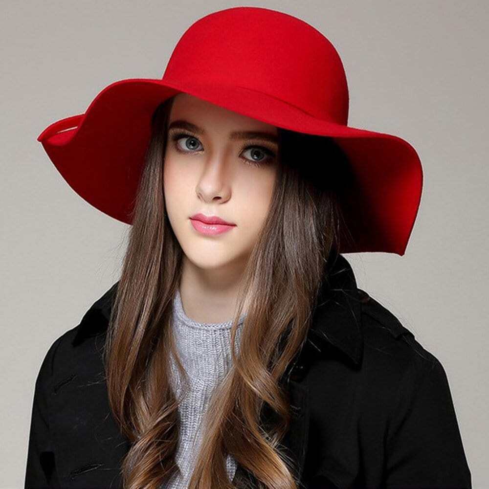 Ladies Fashion Party Hat Stylish Wool Felt Wide Brim Hat-3