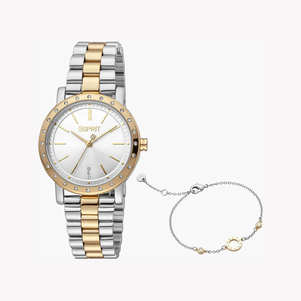 Esprit Women's Silver & Gold Stainless Steel Watch, Silver Dial | Es1l194m0045
