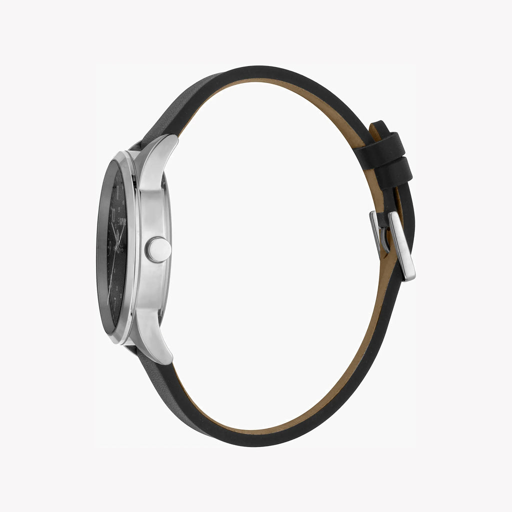 Esprit Men's Stainless Steel Black Leather Watch, Black Dial | Es1g068m0035