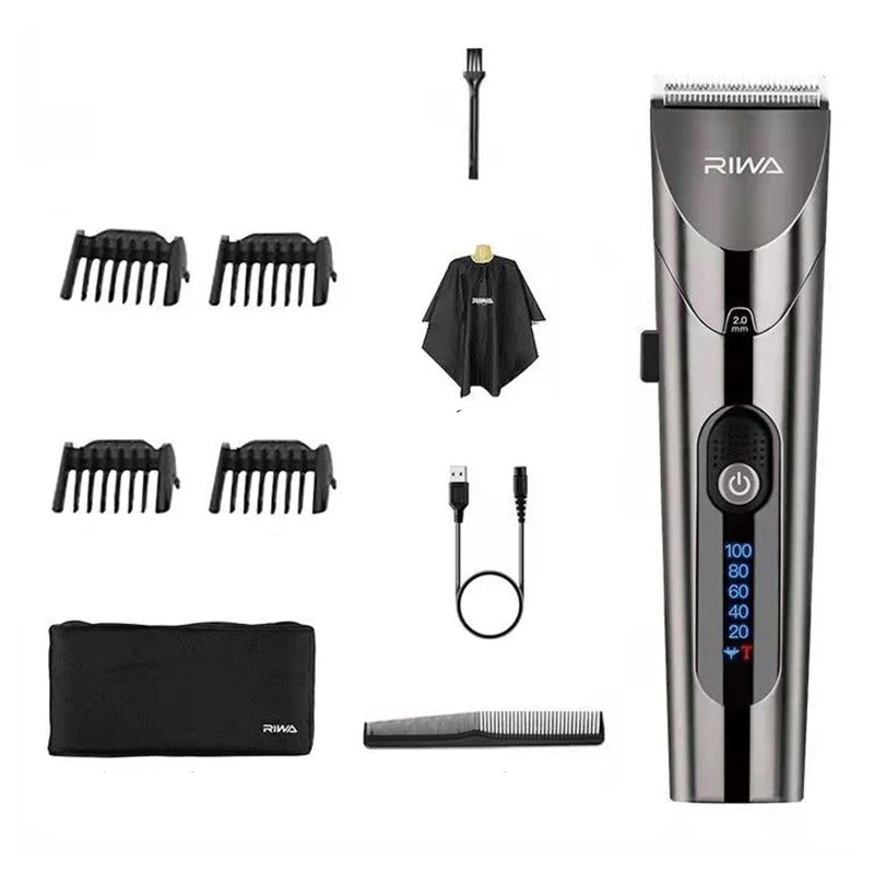 Washable Rechargeable Hair Clipper Professional Barber Trimmer Grey-0