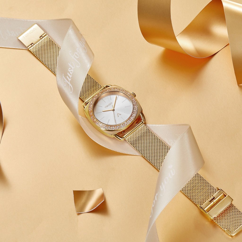 Trnda Women's Gold Stainless Steel Watch, Silver Dial | Trn-W35g