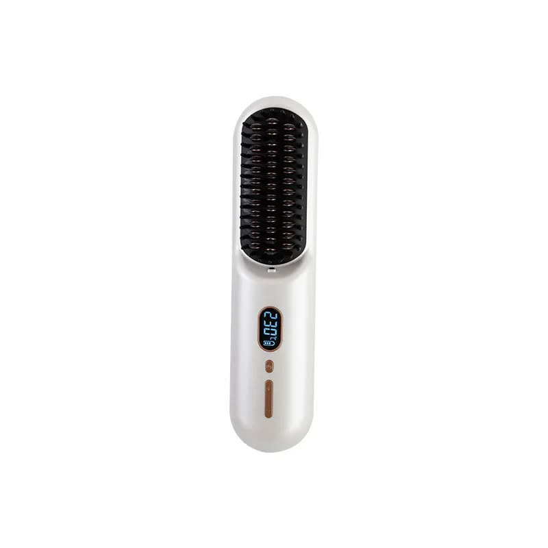 NNEDSZ White Rechargeable Portable Ionic Hair Straightening Comb - USB Wireless Travel Hair Style