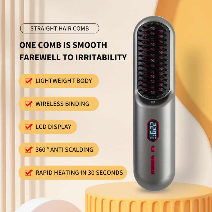 NNEDSZ White Rechargeable Portable Ionic Hair Straightening Comb - USB Wireless Travel Hair Style