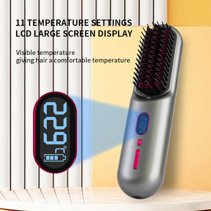 NNEDSZ White Rechargeable Portable Ionic Hair Straightening Comb - USB Wireless Travel Hair Style