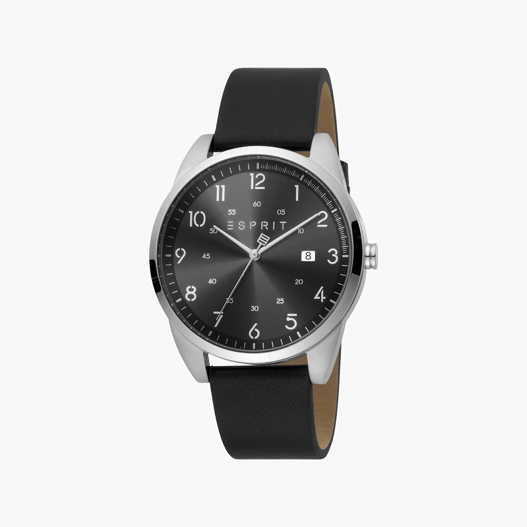 Esprit Men's Stainless Steel Black Leather Watch, Black Dial | Es1g068m0035