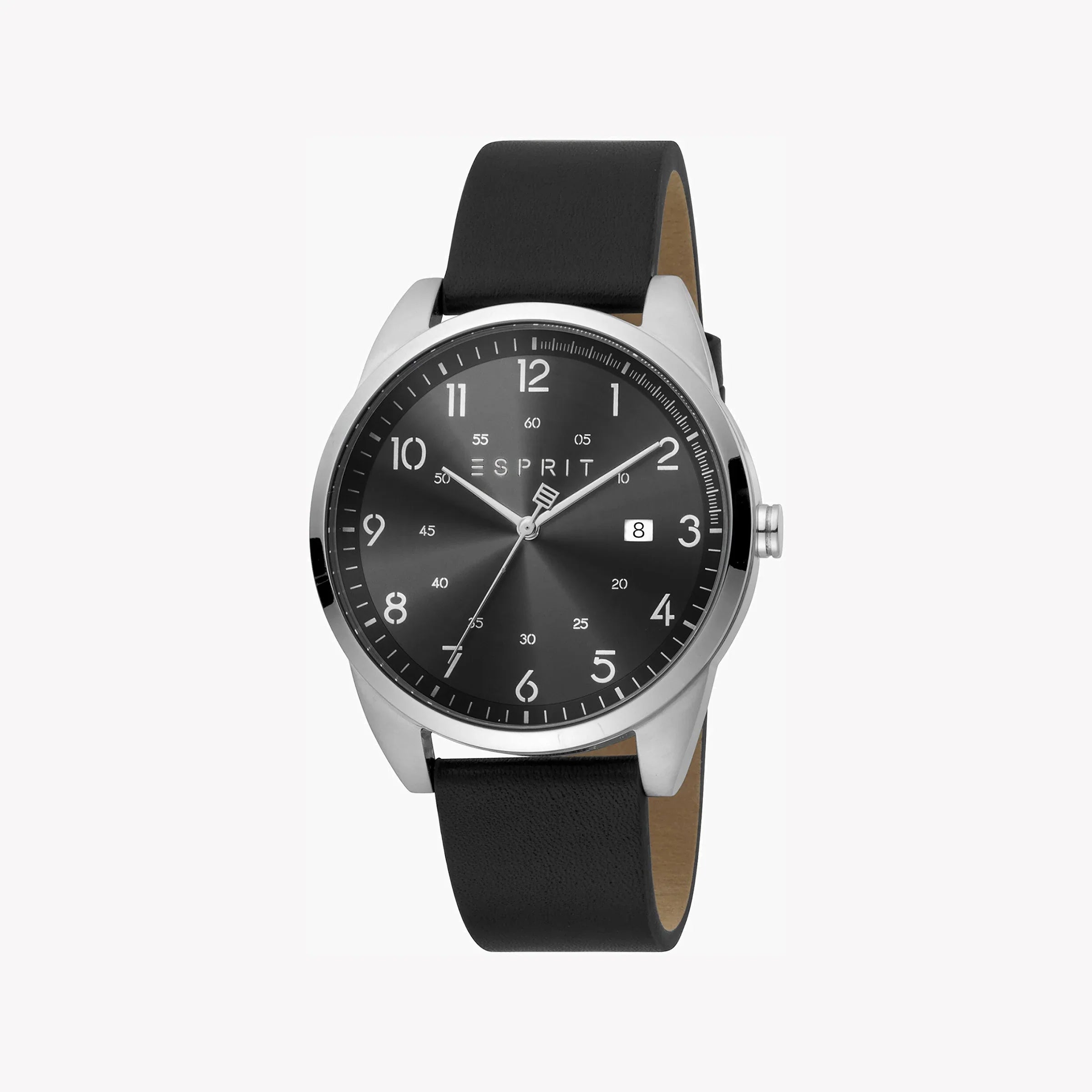 Esprit Men's Stainless Steel Black Leather Watch, Black Dial | Es1g068m0035