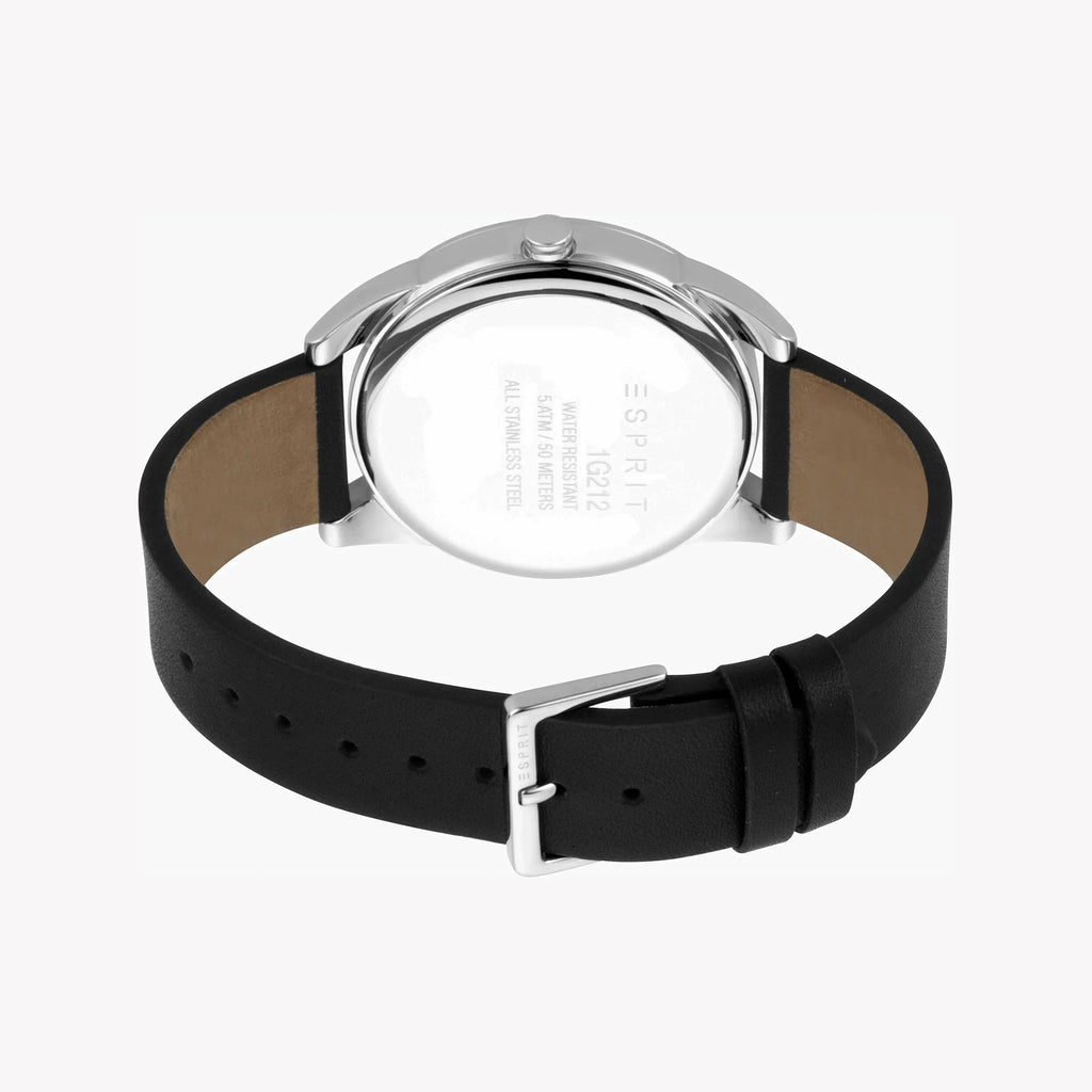 Esprit Men's Stainless Steel Black Leather Watch, Black Dial | Es1g068m0035