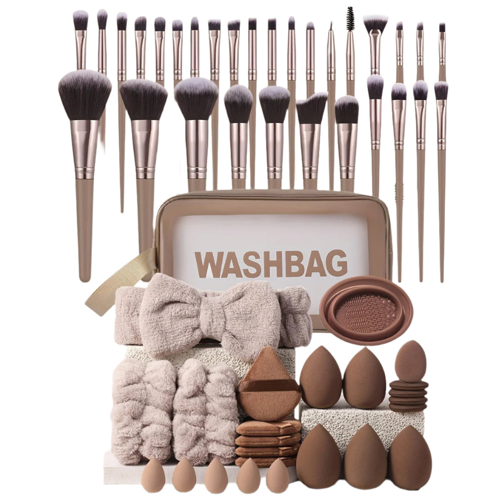 Coffee Makeup Brush Set with Sponges (55-Piece)-0